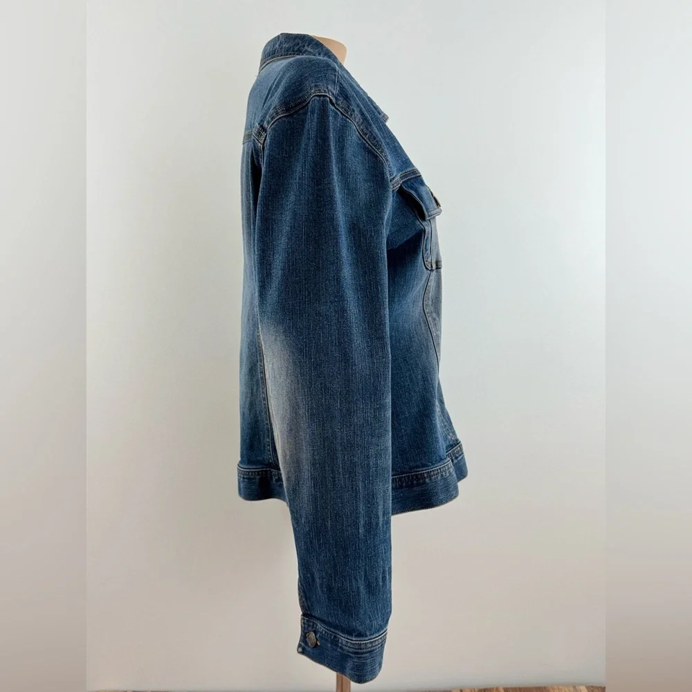 Old Navy Medium Washed Cropped Stretch Denim Trucker's Jacket, Women's Size L - Picture 4 of 13